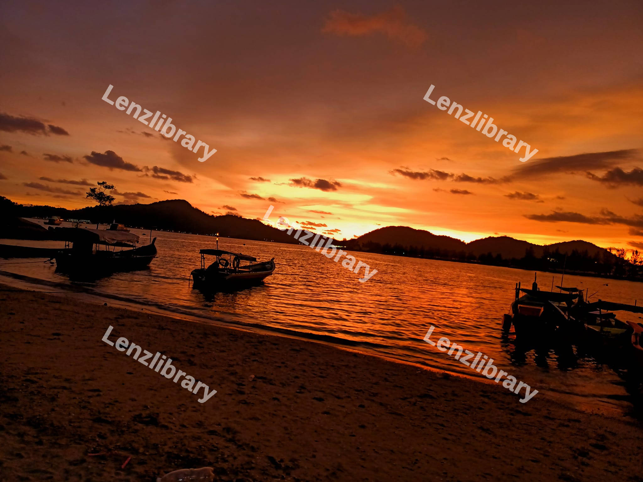 Wooden boats at Sunset
